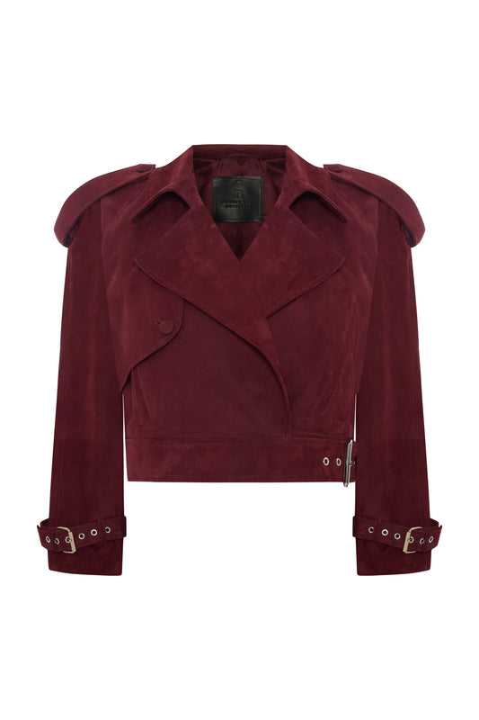 Maia Cropped Suede Jacket - Burgundy
