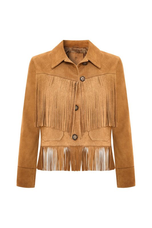 Sira Women's Fringed Suede Jacket - Mustard