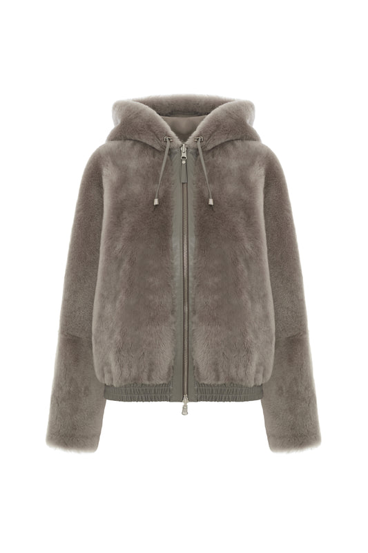 Elva Women's Reversible Shearling Jacket - Rhino Gray