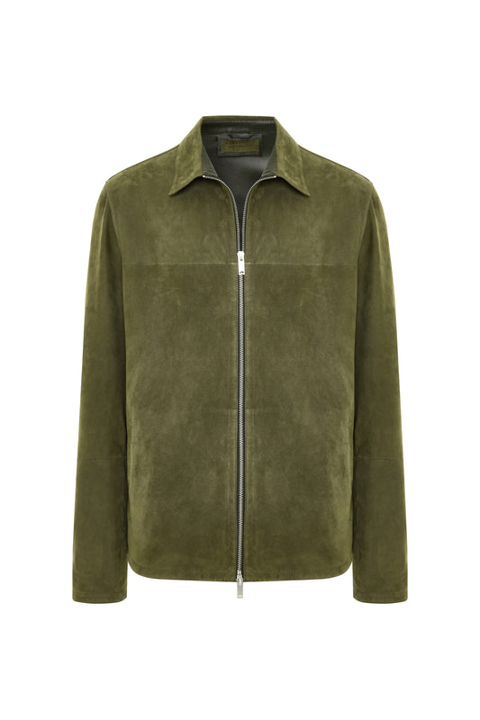 Dario Men's Unlined Suede Leather Jacket - Khaki