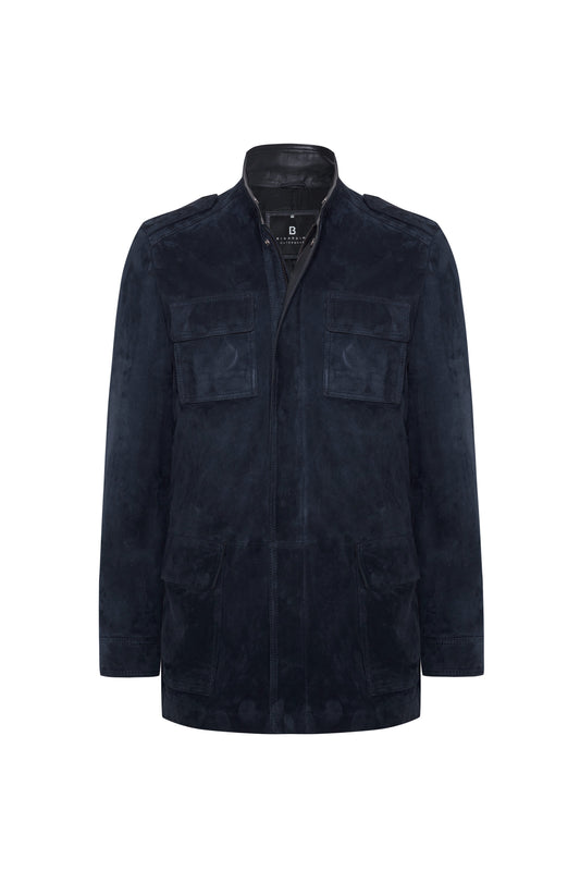 Raul Men's Suede Leather Jacket - Navy Blue