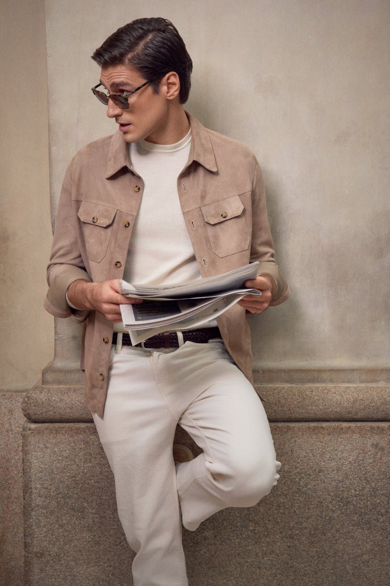 Adrien Suede Leather Overshirt - Vison - Bigardini