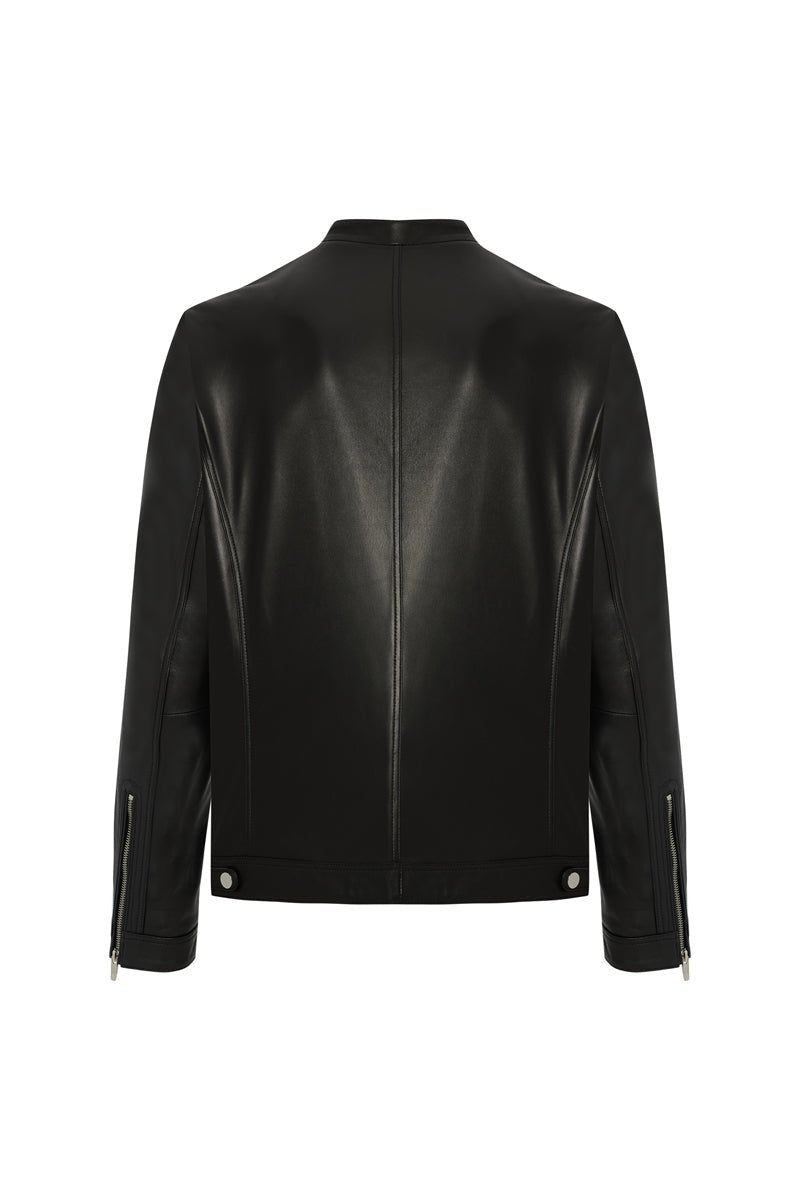 Enzo Men's Leather Racer Jacket - Black - Bigardini