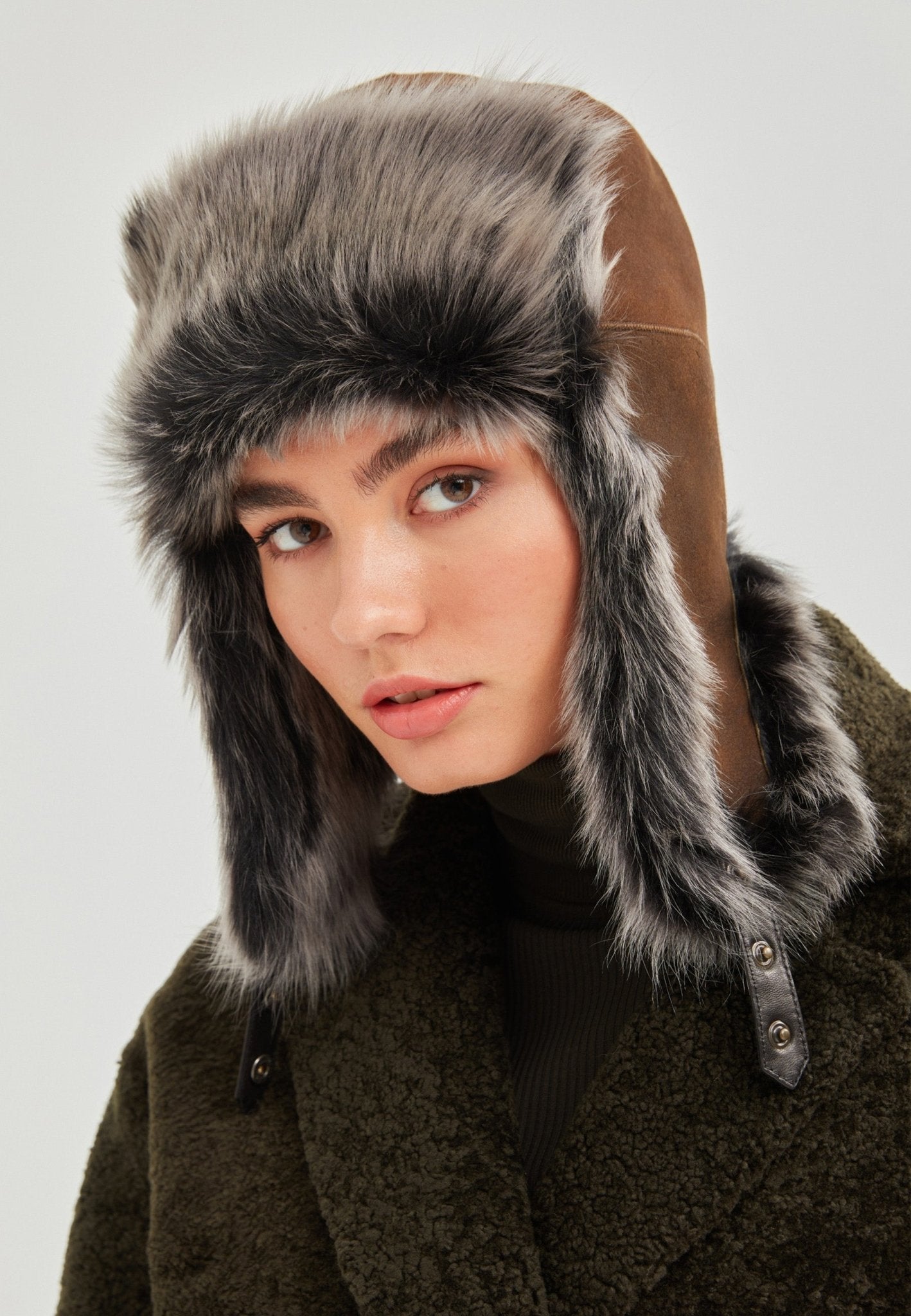 Everest Unisex Shearling Trapper Winter Hat - Brown - Bigardini Leather