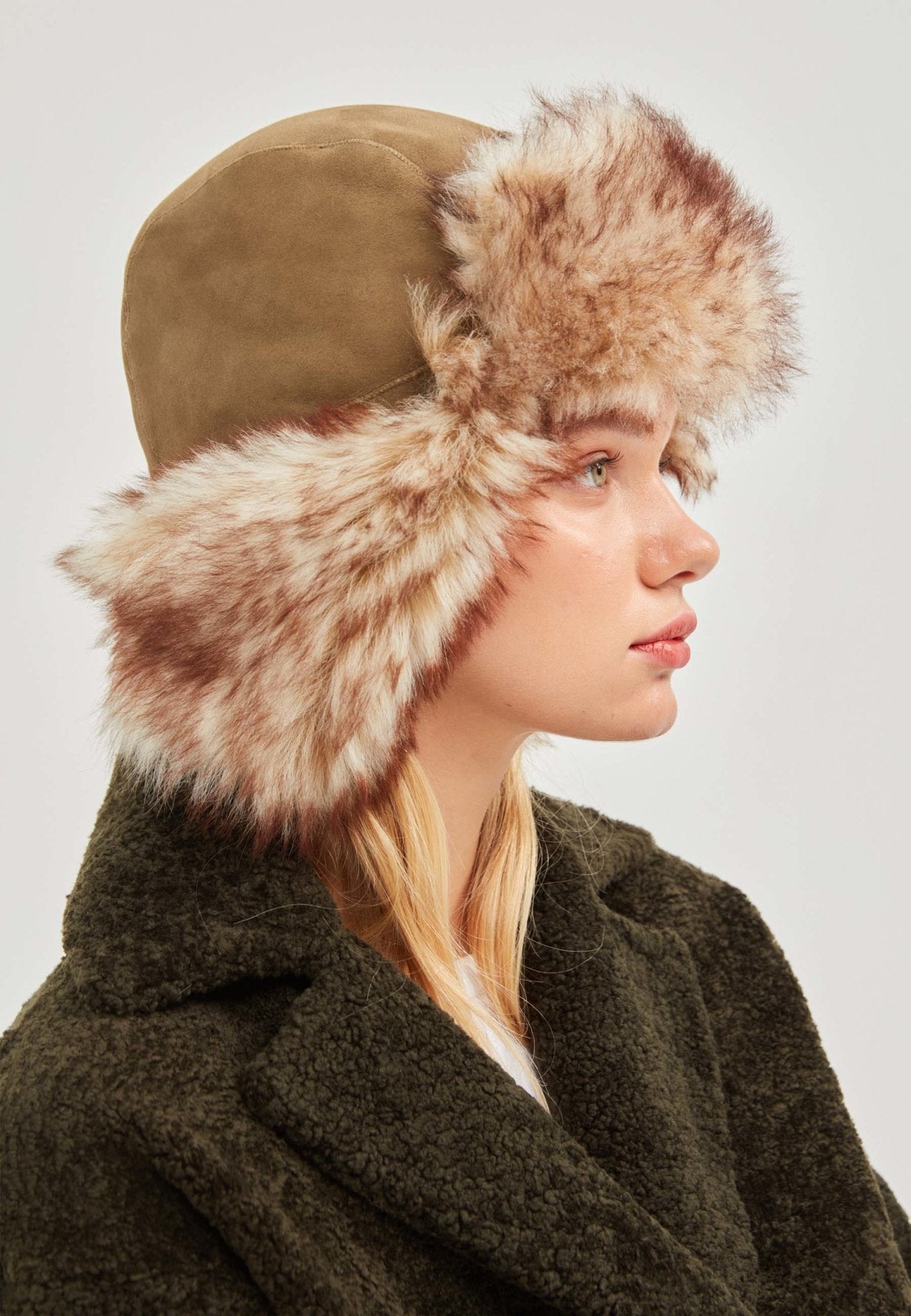 Everest Unisex Shearling Trapper Winter Hat - Olive - Bigardini Leather