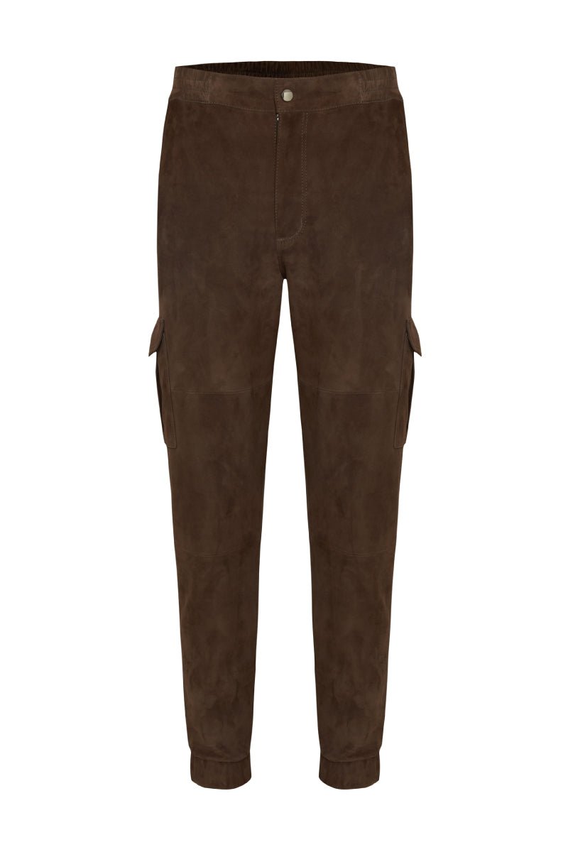 Florian Men’s Suede Leather Cargo Pants - Brown - Bigardini