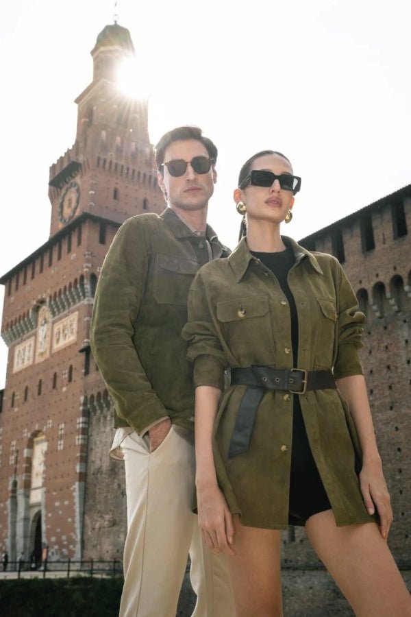 Gia Women's Belted Suede Oversize Shirt - Khaki - Bigardini