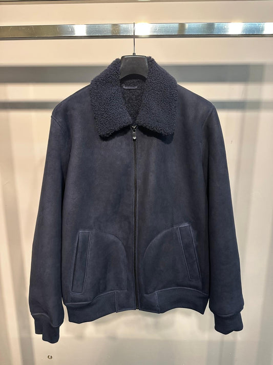 Ridge Shearling Jacket - Navy Blue