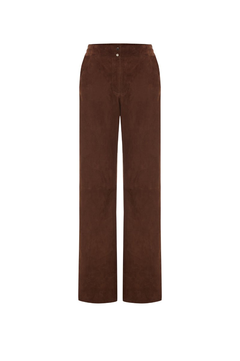 Lane Women’s Low - Waist Suede Leather Trousers - Milk Brown - Bigardini