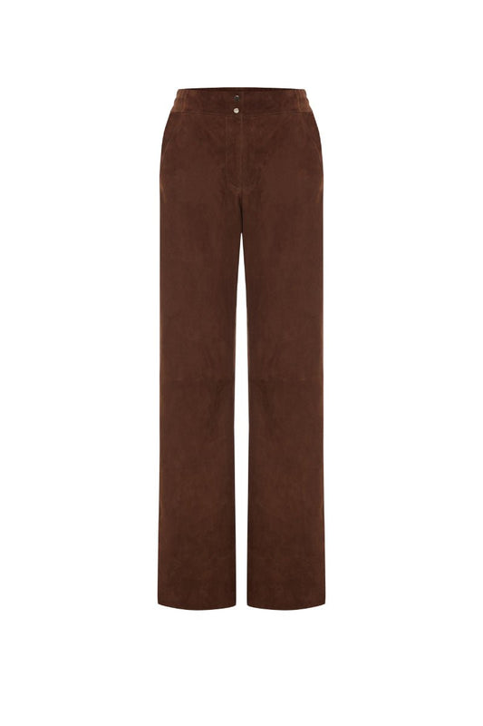 Lane Women’s Low - Waist Suede Leather Trousers - Milk Brown - Bigardini