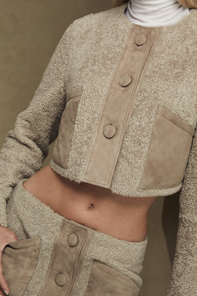 Lily Teddy Curly Shearling Cropped Jacket - Bigardini