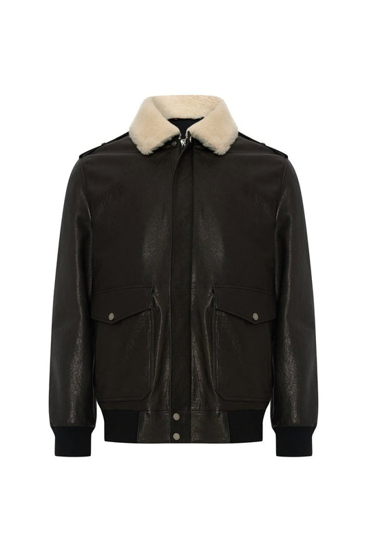 Santo Unisex Aviator Leather Jacket - Black - Bigardini