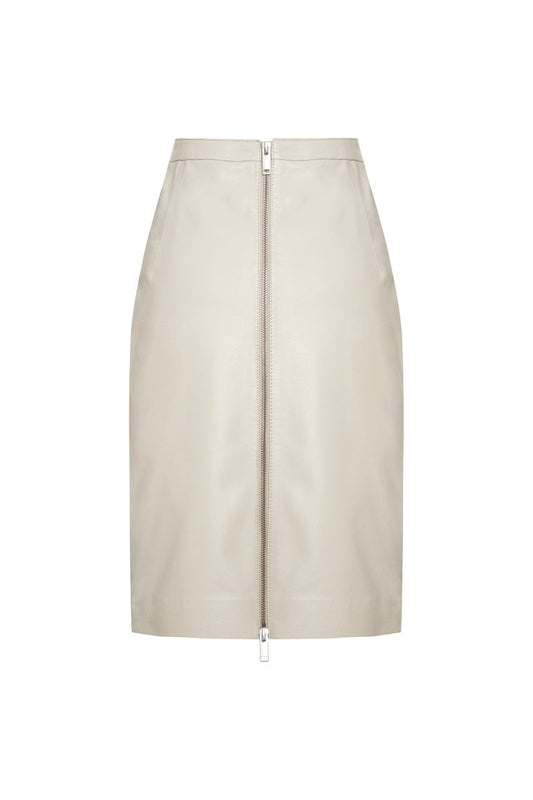 Vera Women’s Leather Midi Skirt - Beige - Bigardini